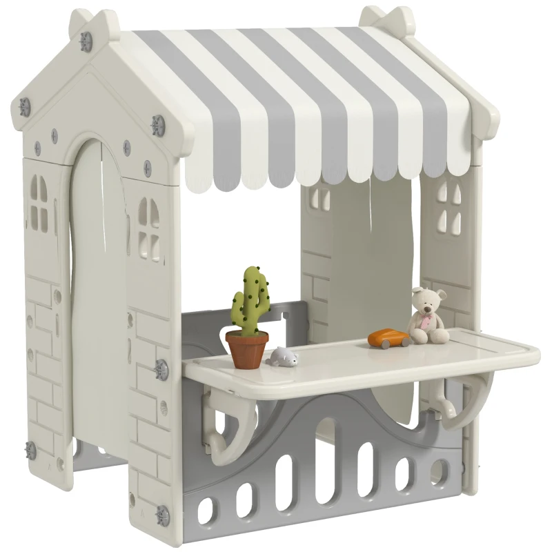 Qaba Kids Playhouse, Indoor Sleek Play House Cottage Pretend Role Games, with Arched Doors, for Ages 1-6 Years