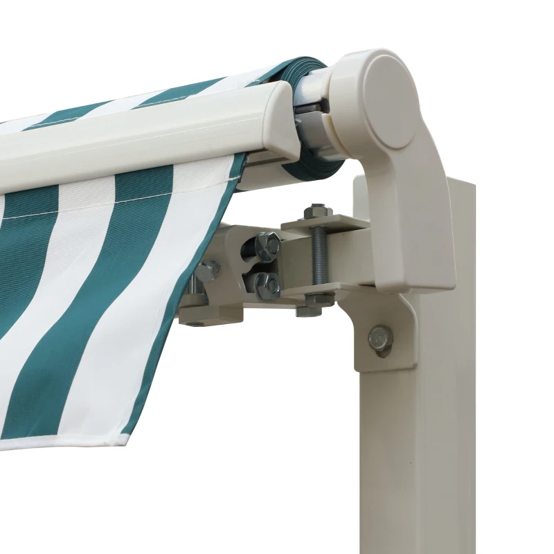 Outsunny 12' x 10' Retractable Awning Patio Awnings Sun Shade Shelter with Manual Crank Handle, Green and White