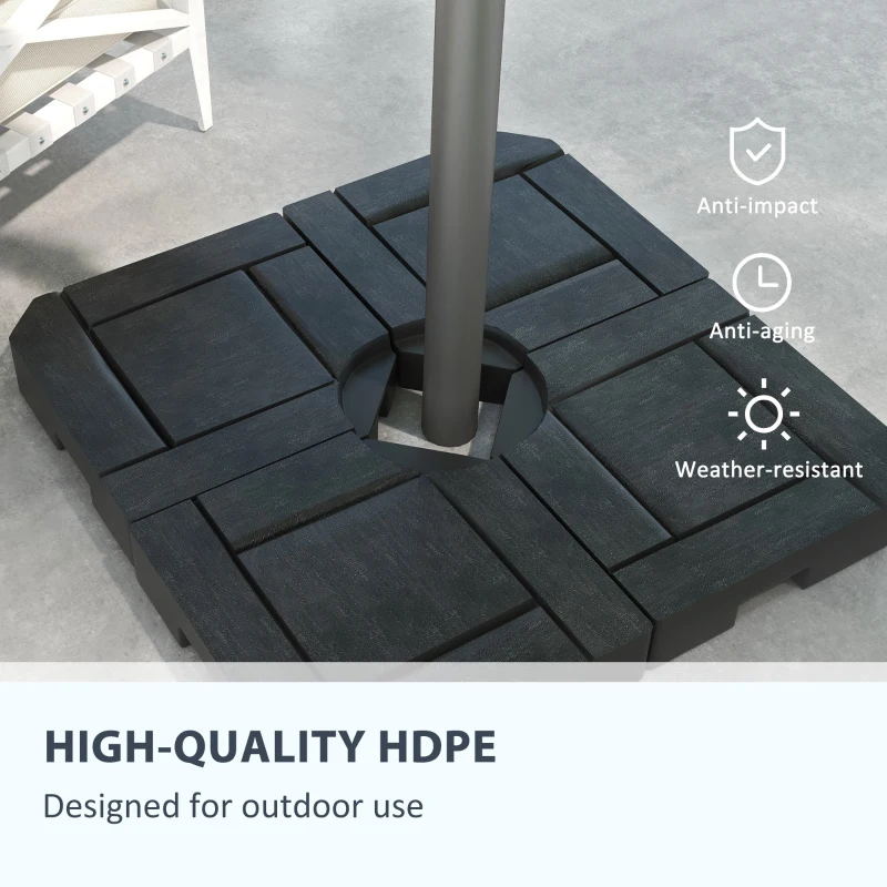 Outsunny Offset Umbrella Base Weight Set, Fillable Outdoor Umbrella Weights, 175 lb. with Water or 230 lb. with Sand, Black