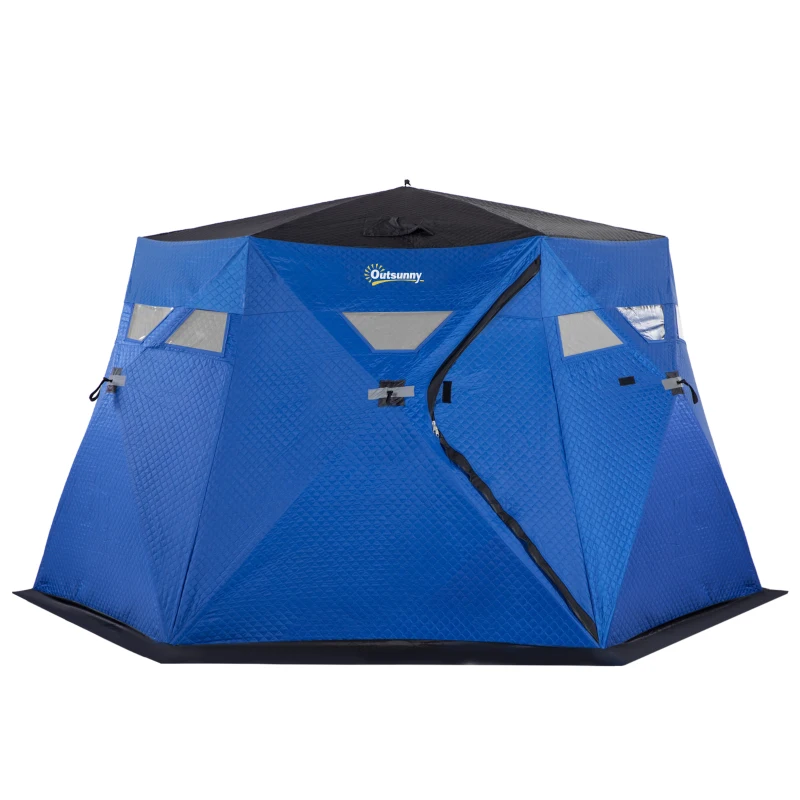 Outsunny 4 Person Insulated Pop-Up Ice Fishing Shelter, 360-Degree View, Portable Ice Fishing Tent Shanty with Carry Bag, Two Doors and Anchors for Low-Temp -22℉, Dark Blue