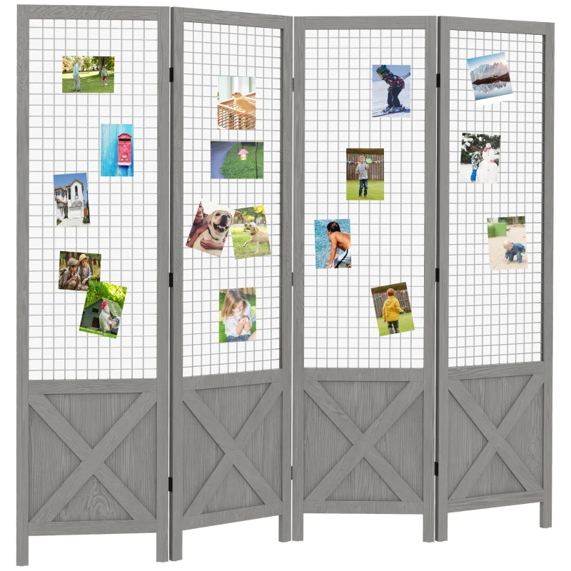 HOMCOM 4.7' 4 Panel Room Divider, Indoor Privacy Screens for Home, Distressed Gray