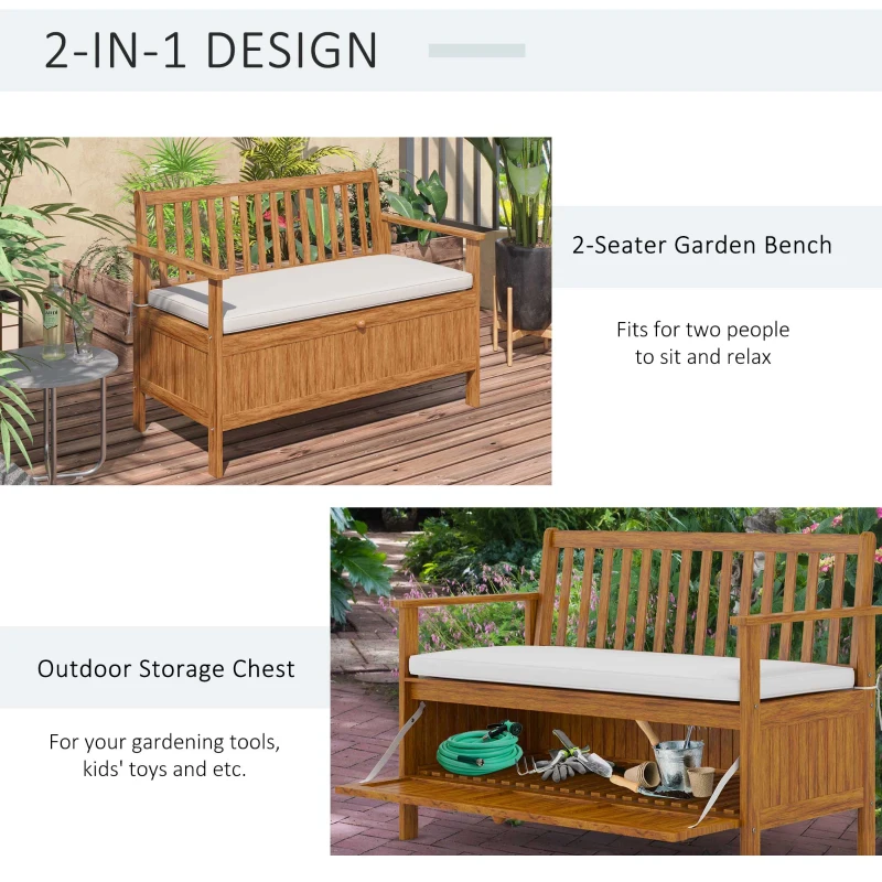 Outsunny 30 Gallon Storage Bench Deck Box with Zippered Padded Cushion Loveseat Perfect for Patio Garden Storage and Front Porch Decor