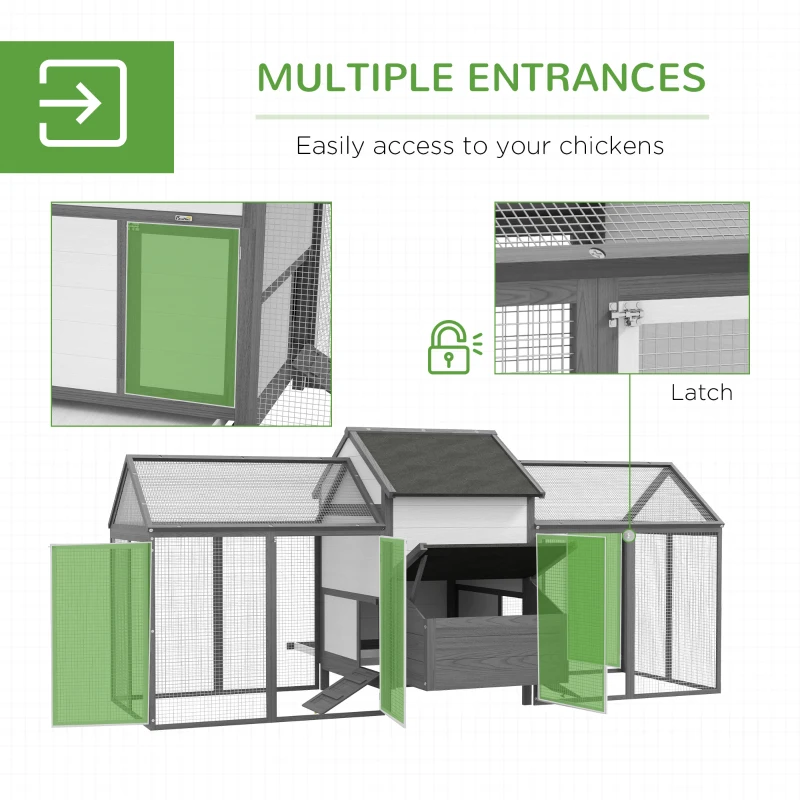PawHut 97" Chicken Coop Poultry Cage with Double Run, Nesting Box, Gray(m-5)