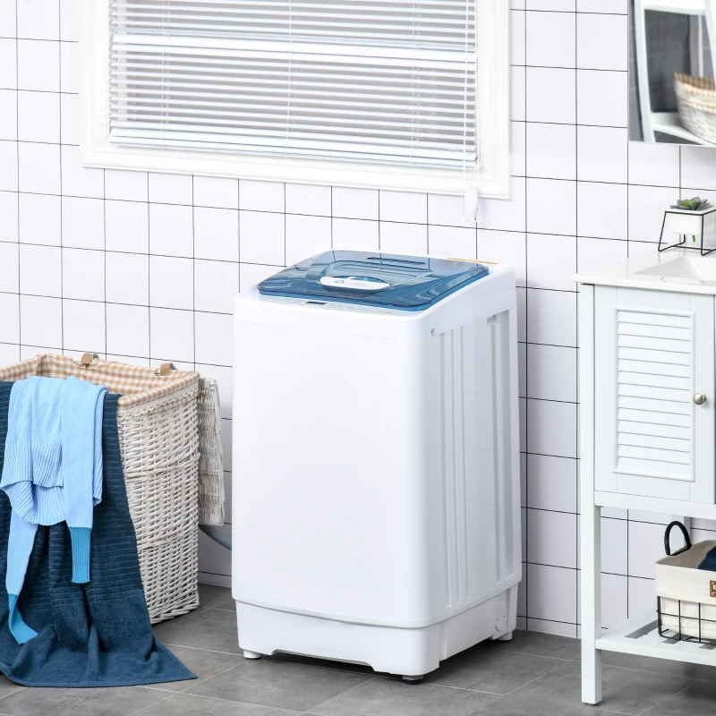 HOMCOM 2-In-1 Full Automatic Portable Washing Machine and Spin Dryer, 1.38Cu Ft Compact Laundry Washer with Wheels, Built-in Gravity Drain and 8 Programs for Apartment, Dorm, RVs, White