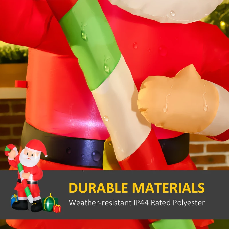 HOMCOM 6ft Christmas Inflatables Outdoor Decorationss Decorations Santa Claus with Candy Cane, Blow-Up LED Yard Christmas Decor