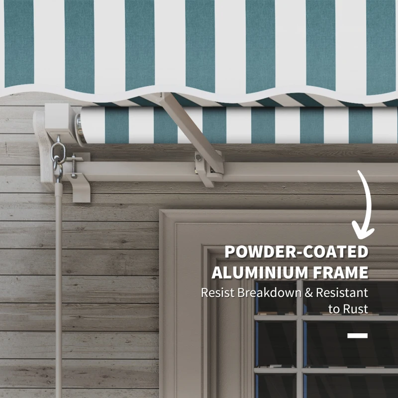 Outsunny 12' x 10' Retractable Awning Patio Awnings Sun Shade Shelter with Manual Crank Handle, Green and White