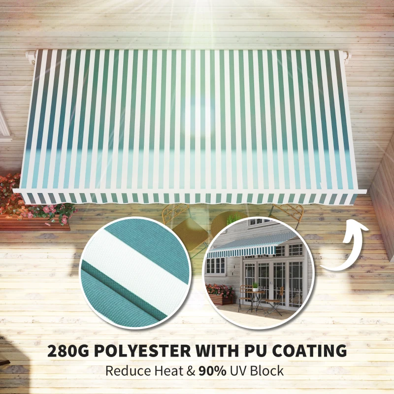 Outsunny 12' x 10' Retractable Awning Patio Awnings Sun Shade Shelter with Manual Crank Handle, Green and White