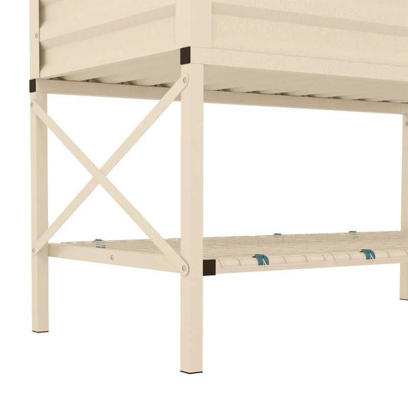 Outsunny Galvanized Raised Garden Bed, Metal Planter Box with Legs, Storage Shelf and Bed Liner, Cream