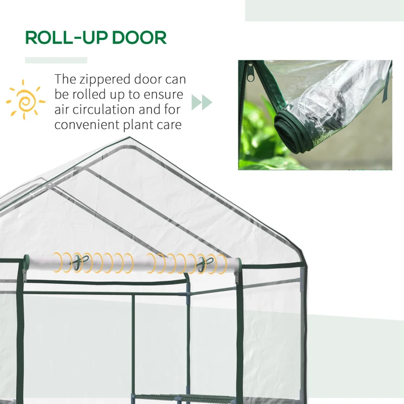 Outsunny 56" x 56" x 77" Walk-in Greenhouse, Portable Garden Flower Seed Warm House with 8 Shelves, Outdoor Plant Growth Hot House, PVC Cover, Transparent