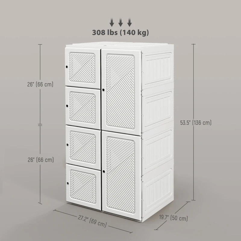 HOMCOM Portable Wardrobe, Foldable Storage Organzier with 8 Compartments, Magnet Doors, White