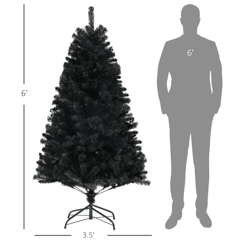HOMCOM 6ft Unlit Artificial Black Christmas Tree, Holiday Decor with 1000 Branch Tips, Auto Open and Steel Base