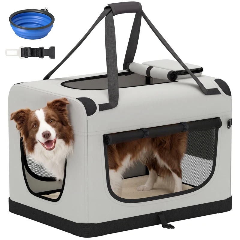 PawHut Pet Carrier Bag, Soft-Sided Dog Carrier for Small to Large Dogs, Portable Pet Travel Bag, Light Grey