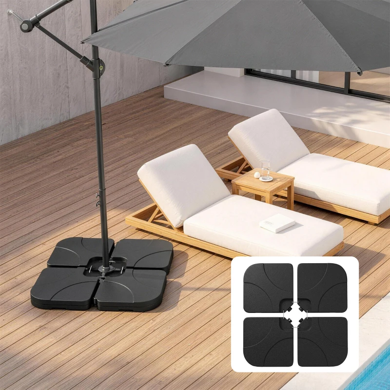 Outsunny 4 Piece Umbrella Base Stand w/ U Locking, 132 lb Capacity Water or 172 lb Capacity Sand, Black