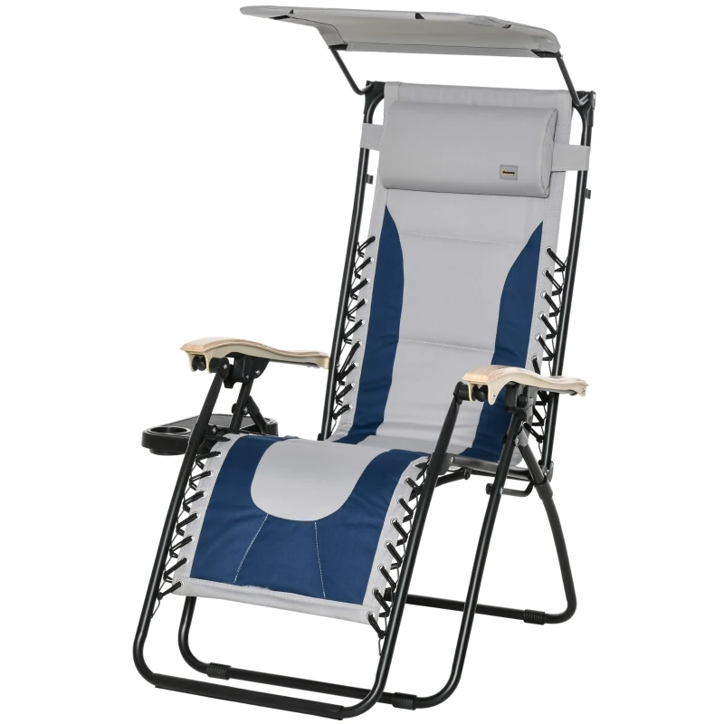 Outsunny Padded Zero Gravity Lounge Chair, Anti-Gravity Recliner Lounger Lawn Chair w/ Headrest, Side Tray, Outdoor Oxford Fabric, Supports 264 LBS, Blue