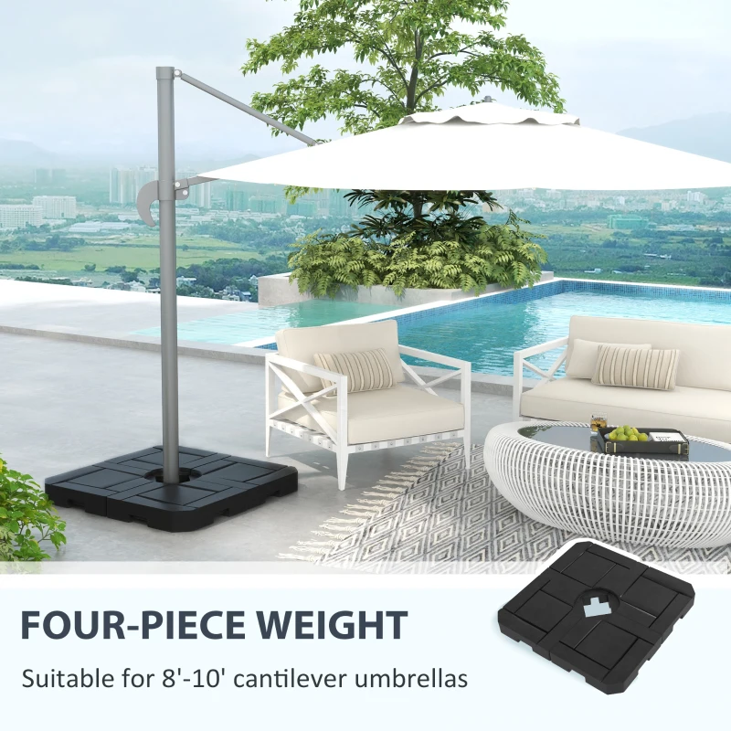 Outsunny Offset Umbrella Base Weight Set, Fillable Outdoor Umbrella Weights, 175 lb. with Water or 230 lb. with Sand, Black