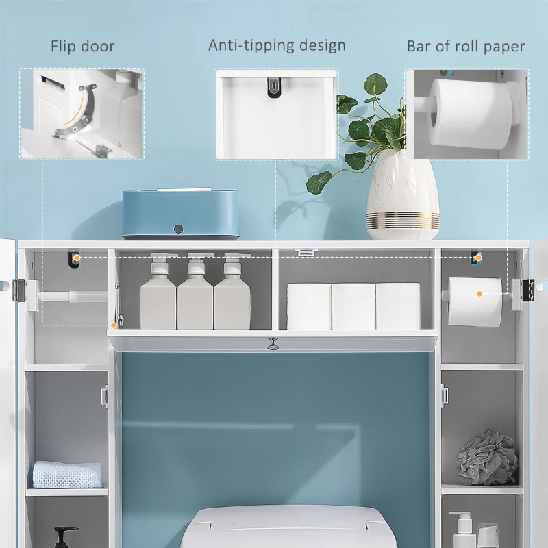 kleankin Over The Toilet Storage Shelf, Freestanding Bathroom Organizers Cabinet with Flip Up Door and Adjustable Shelves for Laundry Room, White