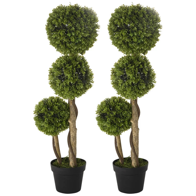 HOMCOM Set of 2 3FT Artificial Tree Bamboo Tree Fake Plants in Pot for Home Office Living Room Decor, Green