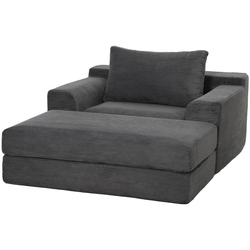HOMCOM 51" Chair Bed, Corduroy Upholstered Sleeper Chair with Pillow, Dark Grey
