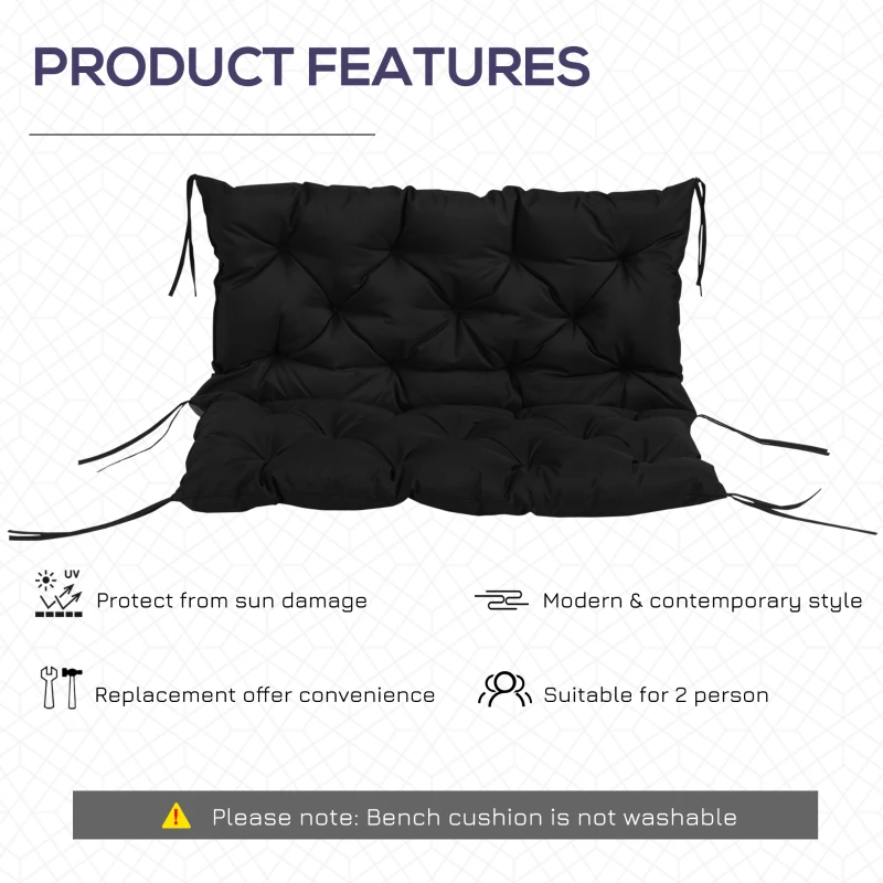 Outsunny Porch Swing Cushion Garden Bench Cushion with Backrest, Non-Slip 2-seater Soft Pad, Swing Chair Mat Replacement for Indoor and Outdoor, 39.4" x 38.6", Black
