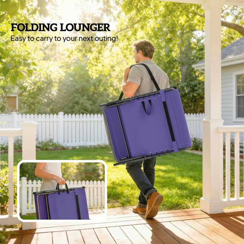 Outsunny Folding Outdoor Chaise Lounge Chair Tanning Chair with 5-Level Adjustable Back, Side Table, Pillow, Pocket, Purple
