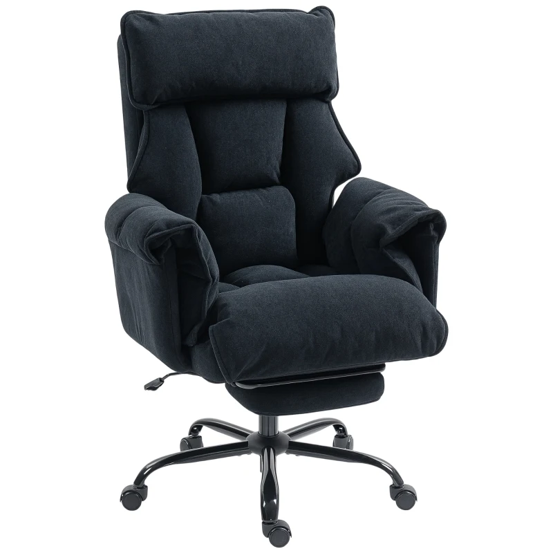 HOMCOM Desk Chair, Computer Office Chair with Footrest, Adjustable Backrest and Headrest, Black
