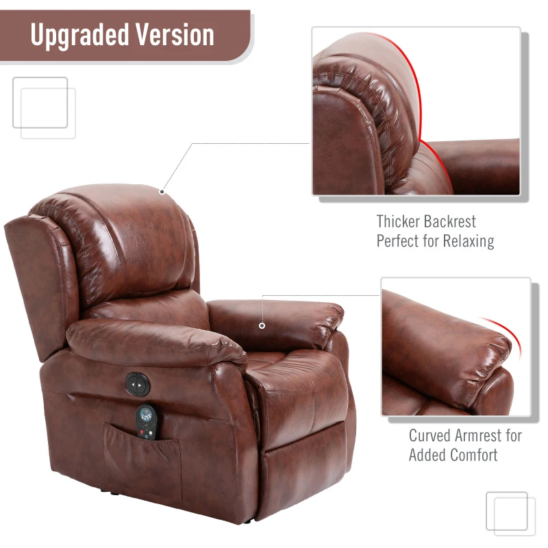 HOMCOM Vibration Massage Recliner Chair for Living Room with Heat,   Single Sofa, PU Leather Power Reclining Chair, Home Theater Seating with Footrest, Brown