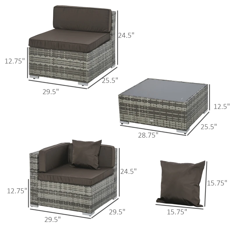 Outsunny 7 Piece Patio Furniture Set, Wicker Outdoor Sectional Sofa Set, All Weather PE Rattan Outdoor Furniture Conversation Sets with Cushions, Glass Top Coffee Table, Pillows, Charcoal