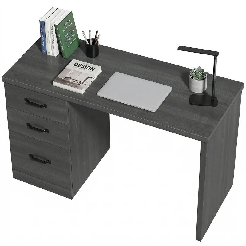 HOMCOM Computer Desk with 3 Drawers, 47" Home Office Desk with Adjustable Hanging Rails for Letter A4 Files, Black