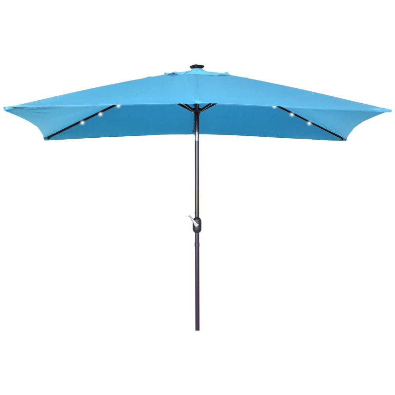 Outsunny 6.5x10ft Patio Umbrella Rectangle Solar Powered Tilt Aluminum Outdoor Market Parasol with LEDs Crank (Turquoise)
