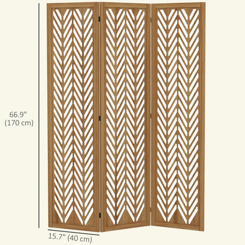 HOMCOM 3 Panel Room Divider, 5.6ft Tall Wood Folding Privacy Screens, Freestanding Partition Wall Dividers, Light Brown