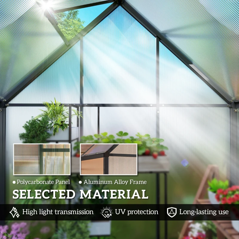 Outsunny 5.5 x 2 ft Polycarbonate Greenhouse, Quick Setup Walk in Greenhouse w/ Push Door Adjustable Roof Vent Rain Gutter, Black