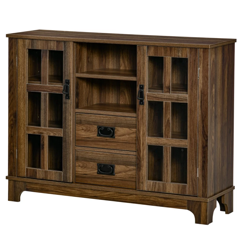 HOMCOM Sideboard Buffet Cabinet with Glass Door, Coffee Bar Cabinet with Storage Drawers & Adjustable Shelves for Kitchen, Living Room, Dark Walnut