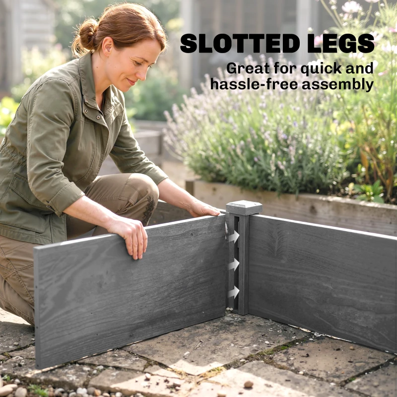 Outsunny 96" x 24" x 10" Wooden Raised Garden Bed with 2 Planter Boxes and Non-woven Fabric Liner for Patio, Gray
