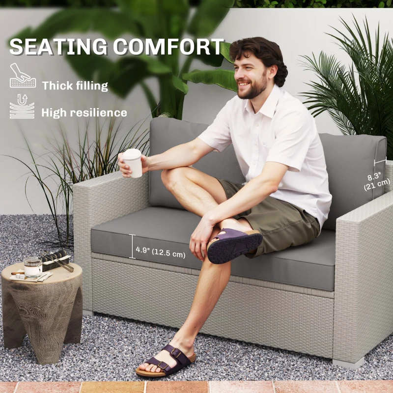 Outsunny 2 Seater Outdoor Seat Cushions with Backrest, Loveseat Double Sofa Outdoor Furniture Cushions, Light Grey