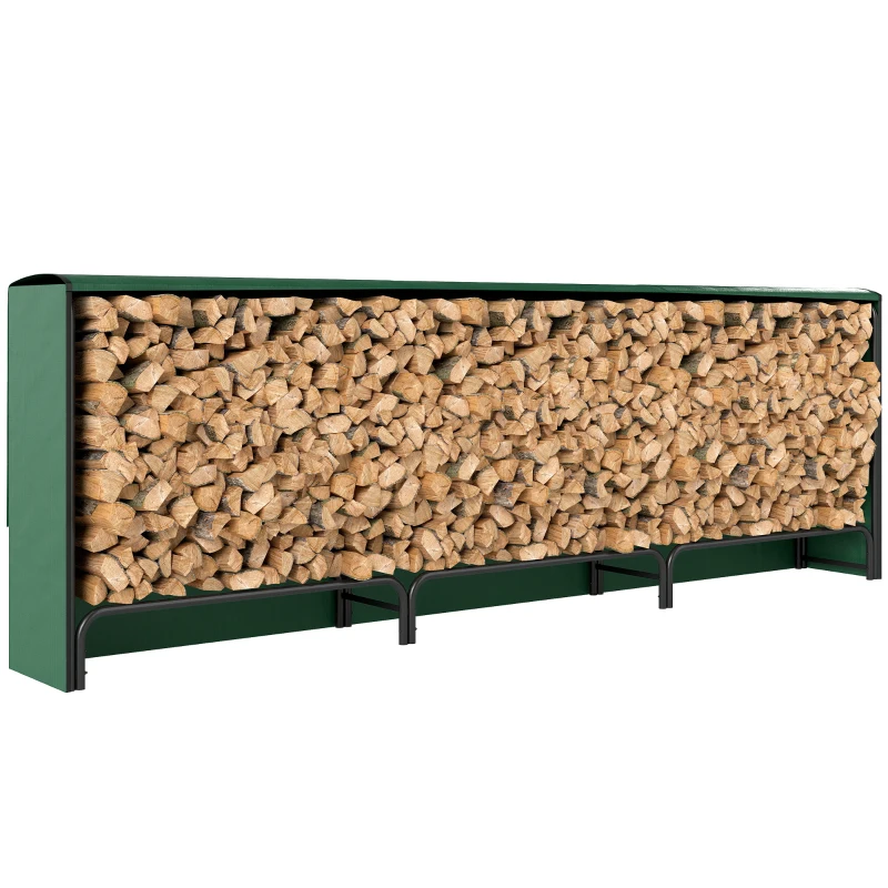 Outsunny Firewood Rack with Waterproof Cover, 300 kg Log Storage Holder with Steel Chains, 118.1" x 14.2" x 39", Dark Green