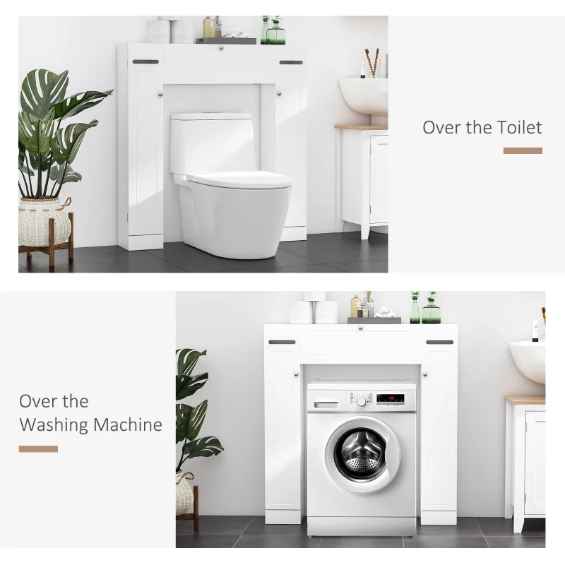 kleankin Over The Toilet Storage Shelf, Freestanding Bathroom Organizers Cabinet with Flip Up Door and Adjustable Shelves for Laundry Room, White