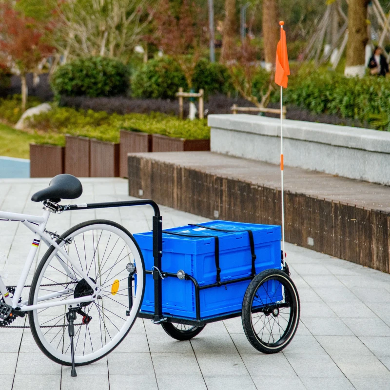 Aosom Steel Trailer for Bike, Bicycle Cargo Trailer with Foldable Storage Box and Safe Reflectors, Max Load 88LBS, Blue