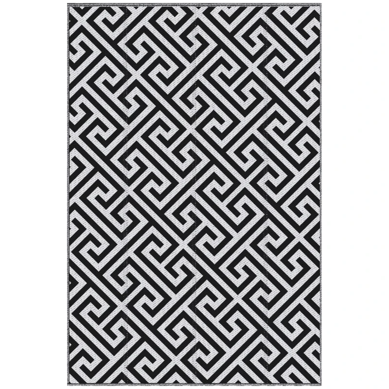 Outsunny Reversible Outdoor RV Rug, Patio Floor Mat, 5' x 8' Plastic Straw Rug for Backyard, Deck, Beach, Camping, Black & White