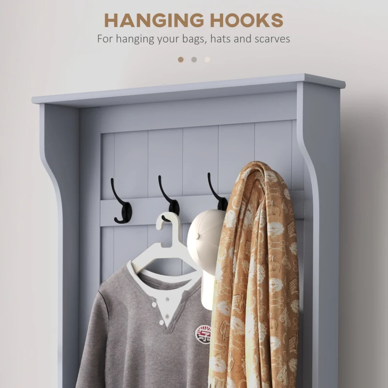 HOMCOM Entryway Hall Tree with Coat Rack and Sitting Bench, Mudroom Bench with Storage, and Hooks, Gray