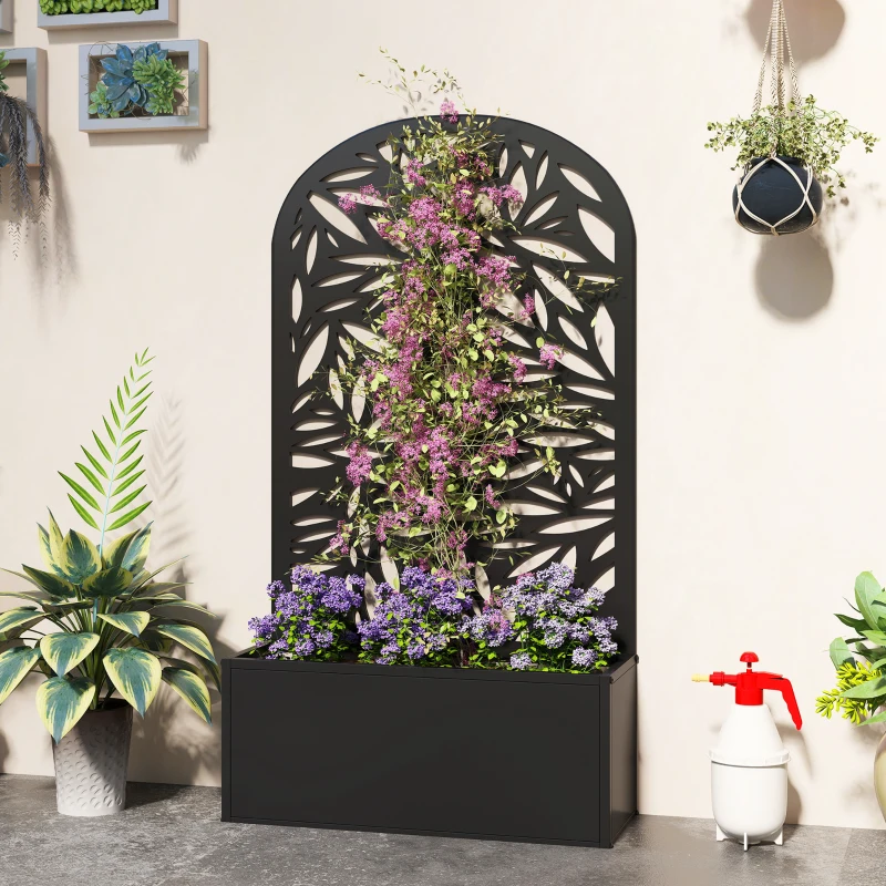 Outsunny Metal Garden Bed with Trellis for Climbing Plants, Freestanding or Wall Mounted Flower Bed for Garden, Patio, Balcony