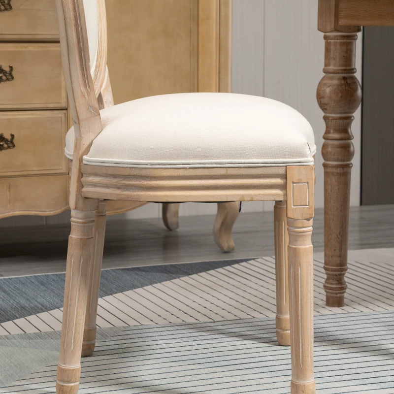 HOMCOM French-Style Upholstered Dining Chair Set, Armless Accent Side Chairs with Backrest and Linen-Touch Upholstery, Set of 2, Beige