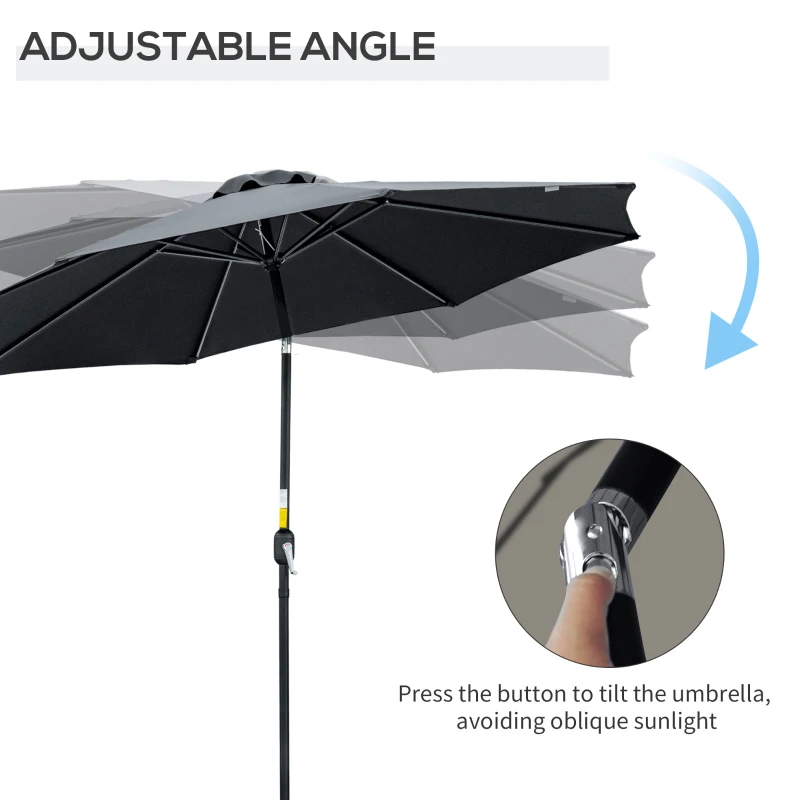 Outsunny 10' x 8' Round Market Umbrella, Patio Umbrella with Crank Handle and Tilt, Outdoor Parasol for Garden, Black