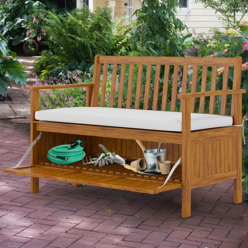 Outsunny 30 Gallon Storage Bench Deck Box with Zippered Padded Cushion Loveseat Perfect for Patio Garden Storage and Front Porch Decor