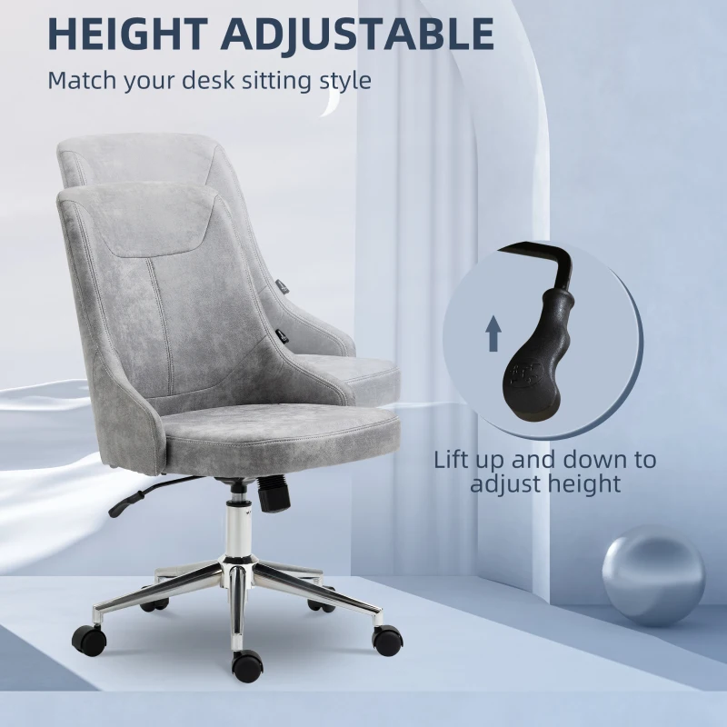 Vinsetto Armless Task Chair, Mid-back Desk Chair, Microfiber Home Office Chair with Adjustable Height, Tilt, Swivel Function, Vanity Chair with Wheels, Light Grey