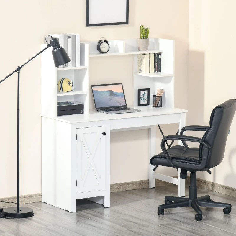 HOMCOM Computer Desk with Storage, 47 Inch Farmhouse Home Office Desk with Open Shelves and 2-Tier Cabinet, White