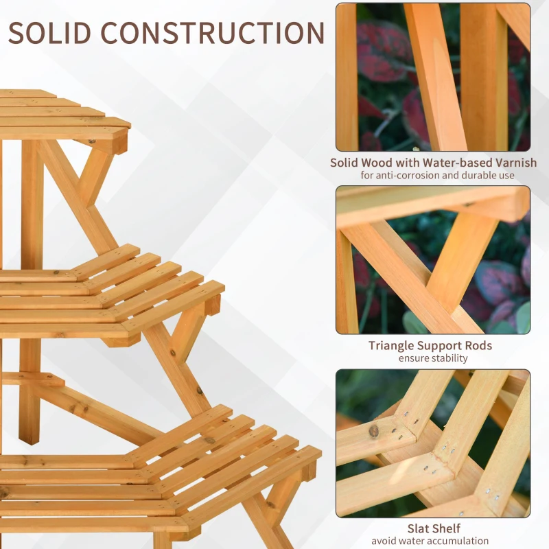 Outsunny Wooden Rustic 3-Tier Raised Plant Stand with Slatted Shelves Indoor & Outdoor Display Rack Plant Pot Organizer 37.75" x 25.25" x 24"