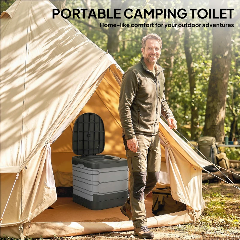 Outsunny Portable Toilet for Adults Foldable Porta Potty 12 Coagulant Packets for Camping Travel RV Outdoor Use