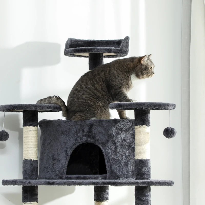 PawHut 79" Scratching Kitten Tree Condo Kitten Scratch Activity Center Toys Dark Grey