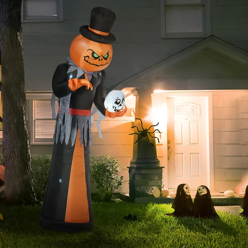 HOMCOM 12ft Halloween Inflatables Outdoor Decorations, Pumpkin Reaper with Skeleton Skull