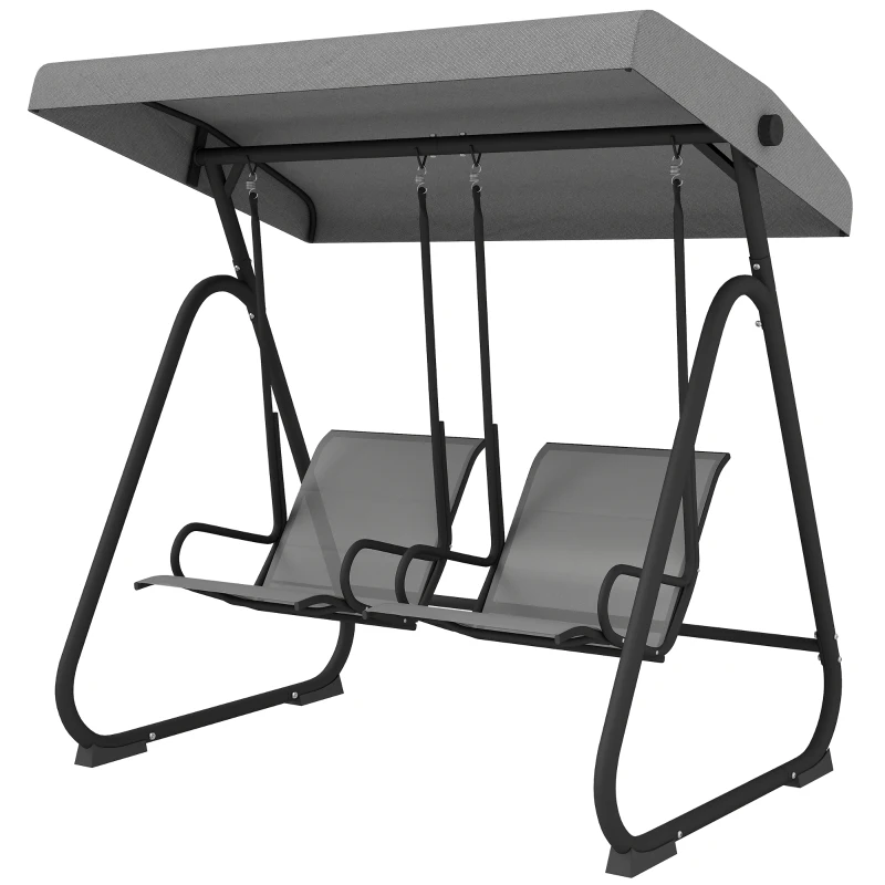 Outsunny Patio Swing Chair w/Adjustable Canopy Outdoor Porch Swing w/Dual Independent Seats 2-Seat Grey